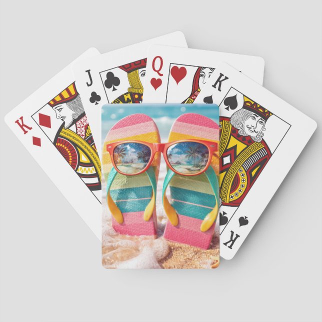 Sunglasses On Flip-flops In Beach Sand Casinokort (Baksidan)