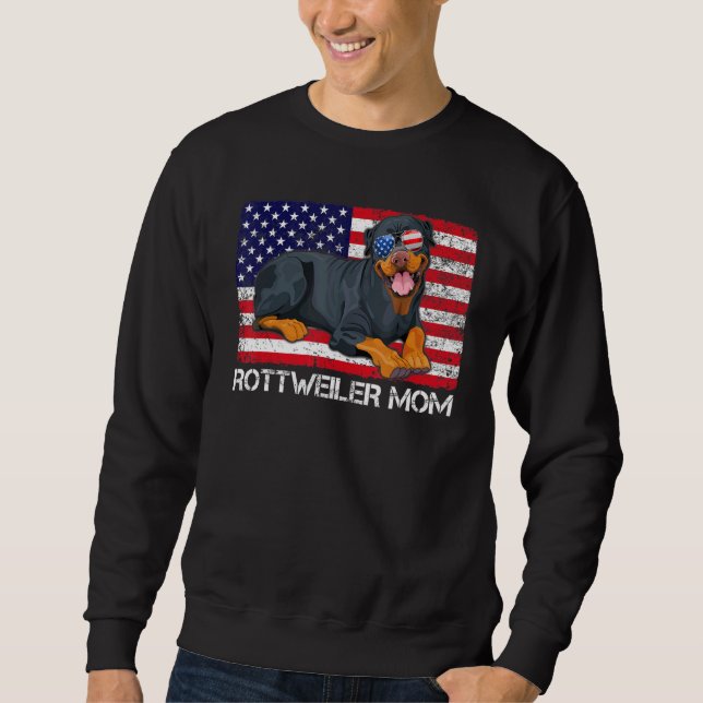 Sunglasses Rottweiler Mamma Flagga Amerika Förenta Lång Ärmad Tröja (Framsida)