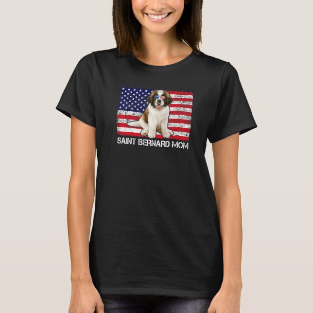 Sunglasses Saint Bernard Mamma Flagga Amerika Före T Shirt (Framsida)