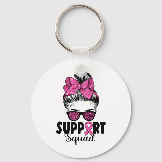 Sungles Messy Bun Support Squad Breast Cancer Nyckelring (Framsida)
