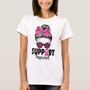 Sungles Messy Bun Support Squad Breast Cancer T Shirt