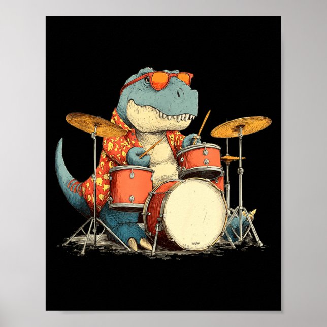 Sungles Rockstar Dinosaur With Cool Drums Costume  Poster (Framsidan)