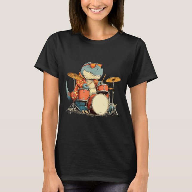Sungles Rockstar Dinosaur With Cool Drums Costume  T Shirt (Framsida)
