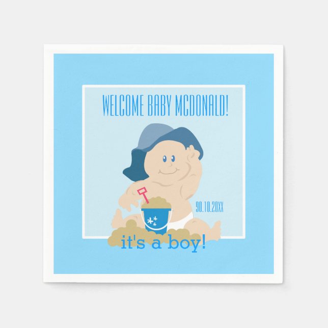 Sunhat Beach Baby Napkins / Blue Hat / Boy Pappersservett (Framsidan)