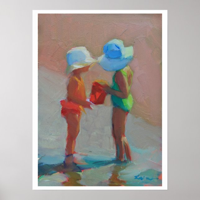 Sunhat Sisters - Two Girls at at the Beach Poster (Framsidan)