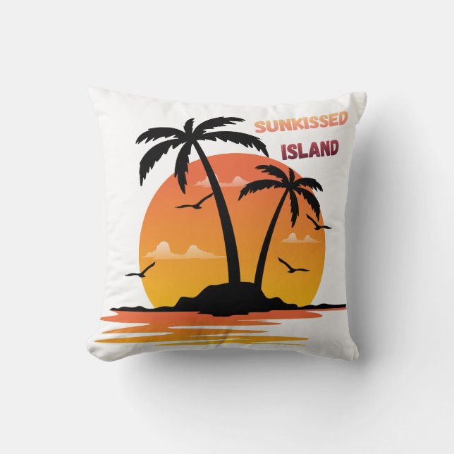 Sunkissed Island Retro Sunset Palm Tree Throw Pill Kudde (Framsida)