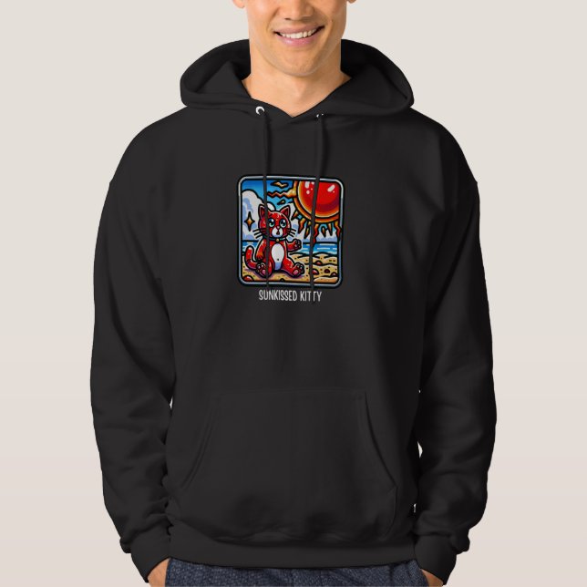 Sunkissed Kitty - Adorable Red Cat Beach Cartoon Hoodie (Framsida)