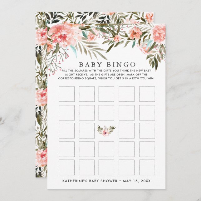 Sunkissed Summer Blommigt Baby Shower Bingo Inbjudningar (Fram/baksida)