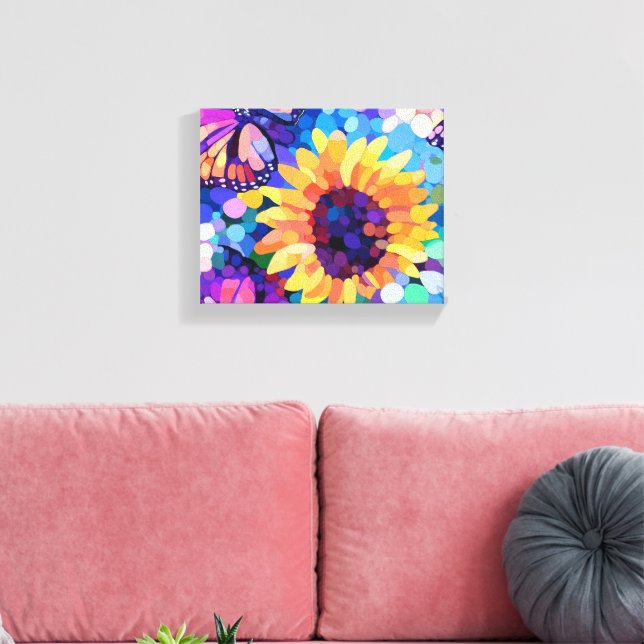 Sunlight & Butterflies Sunflower Canvas Art (Insitu (Vardagsrum))