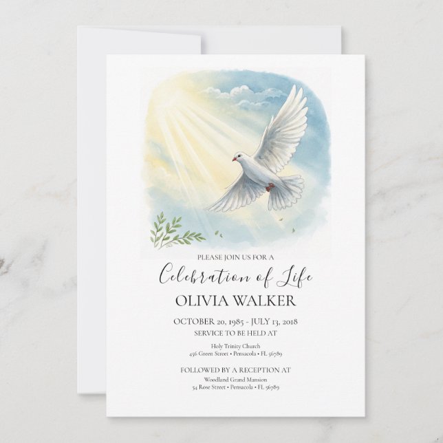 Sunlight Dove Funeral Firande-inbjudan Inbjudningar (Framsida)