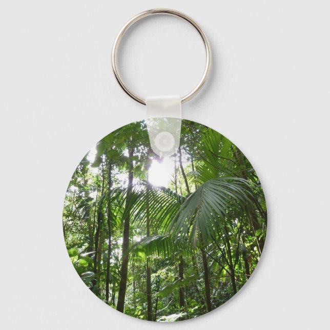 Sunlight through Rainforest Canopy Tropical Grönt Nyckelring (Framsida)