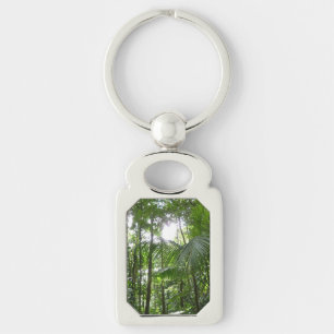 Sunlight through Rainforest Canopy Tropical Grönt Rektangulärt Silverfärgad Nyckelring