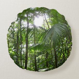 Sunlight through Rainforest Canopy Tropical Grönt Rund Kudde