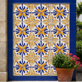 Sunlit Algarve Handcrafted Portuguese Blue Yellow Kakelplatta