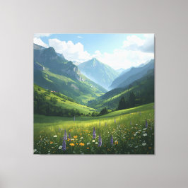 Sunlit Alpine Meadow - Scenia Mountain Canvas för
