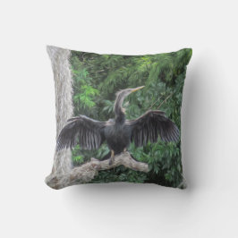 Sunlit Anhinga on a Mossy Branch Kudde