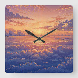 Sunlit Atmosphere - Vibrant Illustration Art Style Fyrkantig Klocka