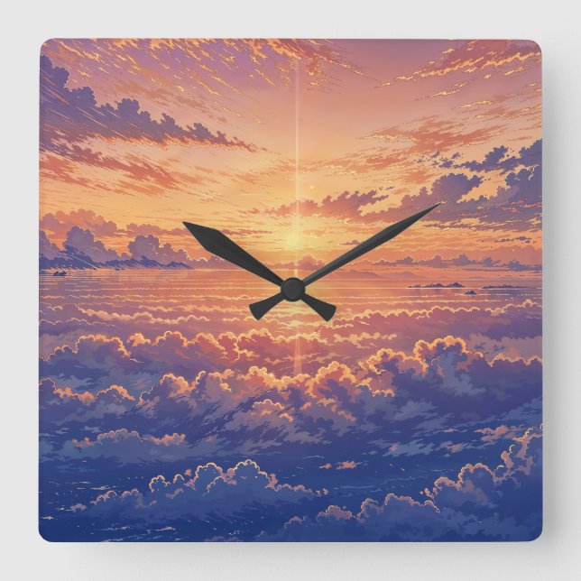 Sunlit Atmosphere - Vibrant Illustration Art Style Fyrkantig Klocka (Framsida)