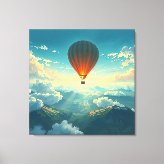 Sunlit Balloon Ride - Dreamlike Illustration Style Canvastryck (Framsida)