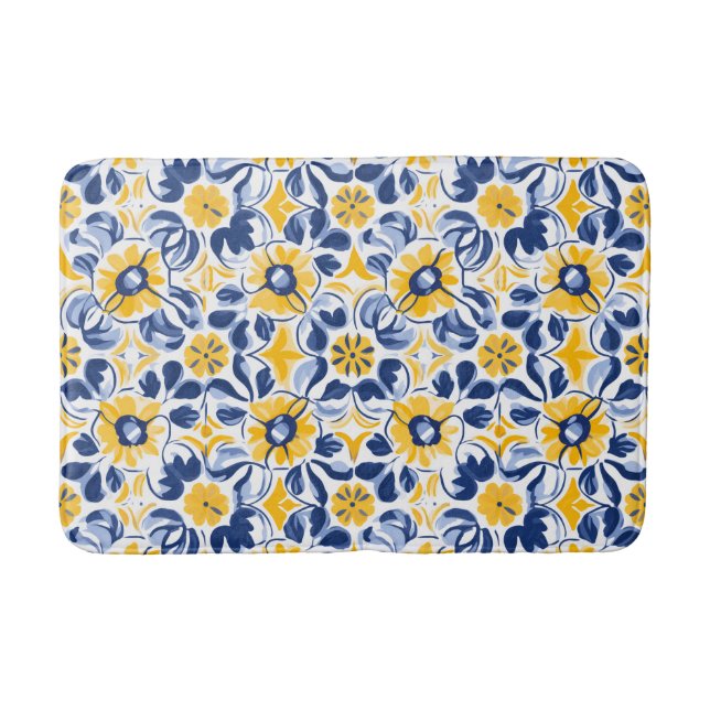 💙 💛 Sunlit Blooms Azulejos Badrumsmatta (Framsidan)
