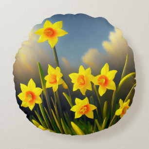 Sunlit Blooms: Golden Daffodils in Fullt Glory Rund Kudde