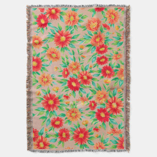 Sunlit Blooms" - Orange and Red Floral Woven Place Filt