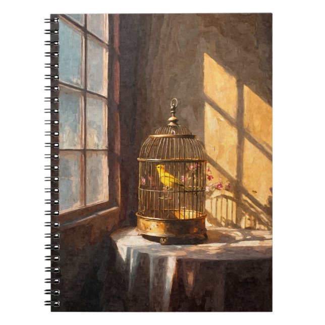 Sunlit Canary Birdcage Notebook Anteckningsbok (Framsidan)