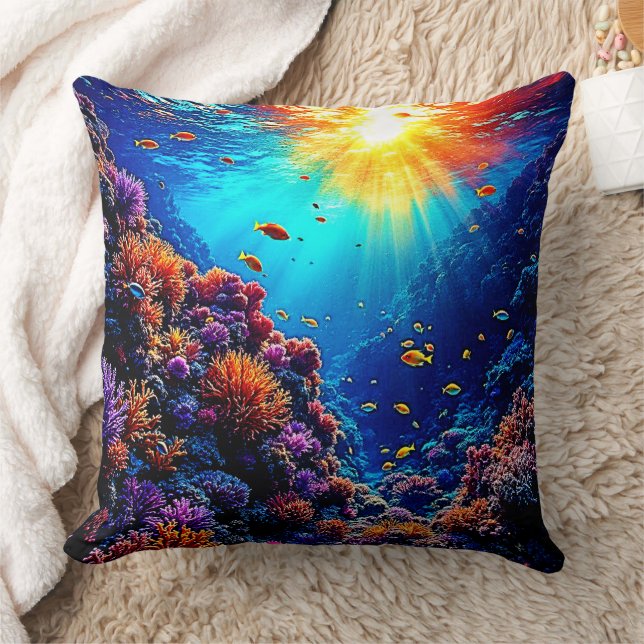 Sunlit Coral Reef Wonderland Kudde (Filt)