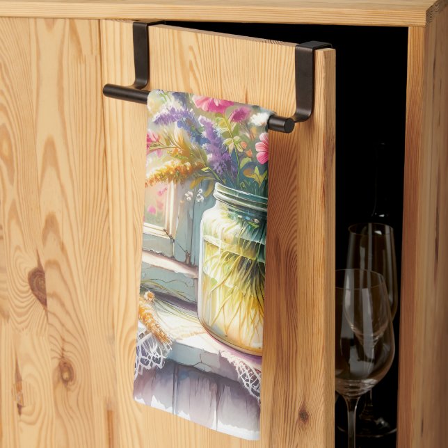 Sunlit Cottage Window Wildflowers Kökshandduk (Thirds Fold)