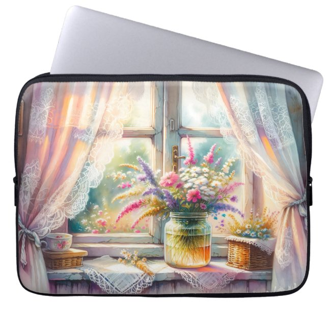 Sunlit Cottage Window Wildflowers Laptop Fodral (Framsidan)