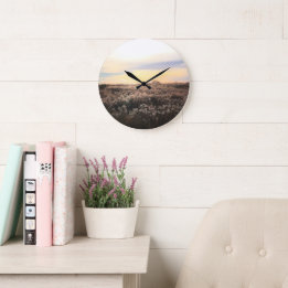 Sunlit Country Field- Rustic Photography Clock Stor Klocka