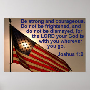 Sunlit flagga med den Joshua 1:9 Poster