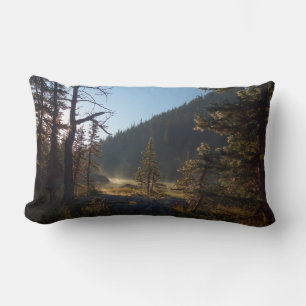 Sunlit Frosted Gräs Träd vid Dream Sjö Lumbarkudde