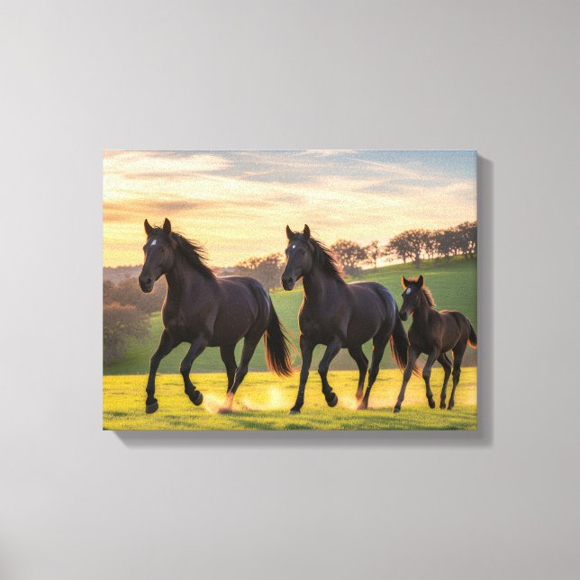 Sunlit Gallop – Majestic Horses Running Wall Art Canvastryck (Framsida)