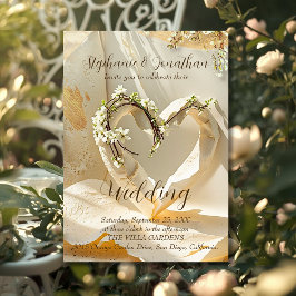 Sunlit Garden Heart on Warm Cotton Rag Wedding Inbjudningar