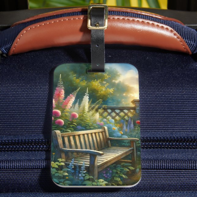 Sunlit Garden Pathway Gate Scene Bagagebricka (Framsida Insitu 2)