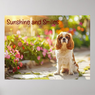 Sunlit Garden Stroll:Cavalier Kung Charles Spain Poster