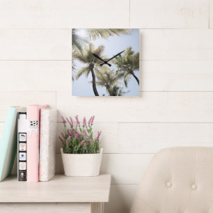 Sunlit Handflatan Jungle #1 #tropical #wall #art Fyrkantig Klocka