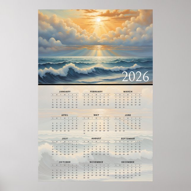 Sunlit Ocean Horizon 2026 Calendar  Poster (Framsidan)