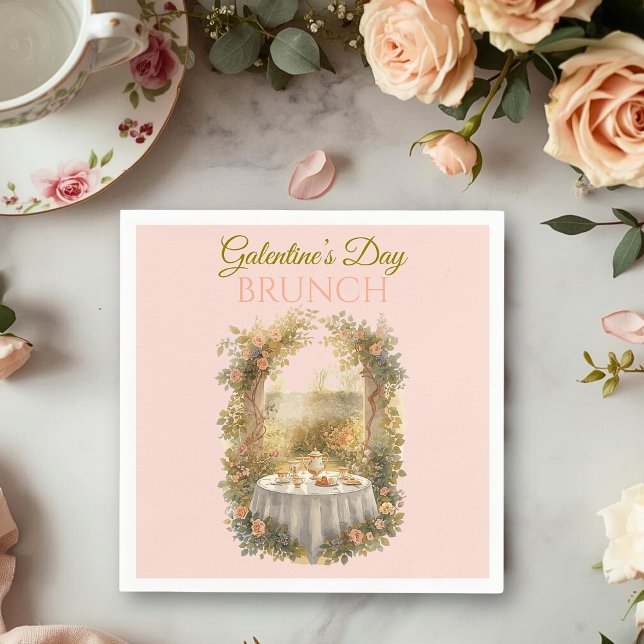 Sunlit Rococo Garden Galentine Brunch Table Floral Pappersservett (Skapare uppladdad)