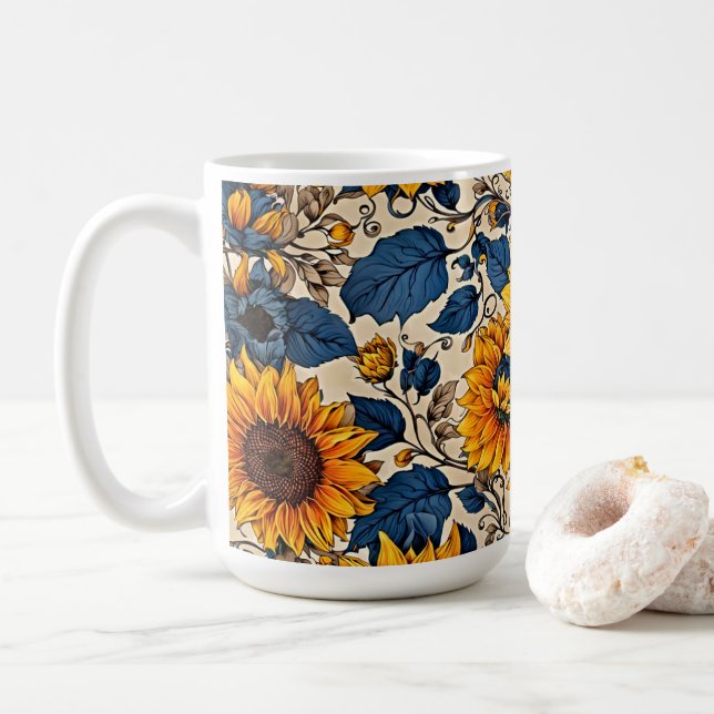 Sunlit Splendor: Solblommor Mönster Artwork Kaffemugg (Med munk)