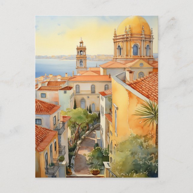 Sunlit Streets and Seaside Views of Alfama, Lissab Helg Vykort (Framsida)