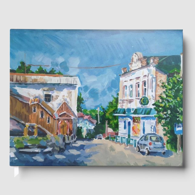 Sunlit Town Street Impressionist Guest Book | Scen Gästböcker (Framsida)
