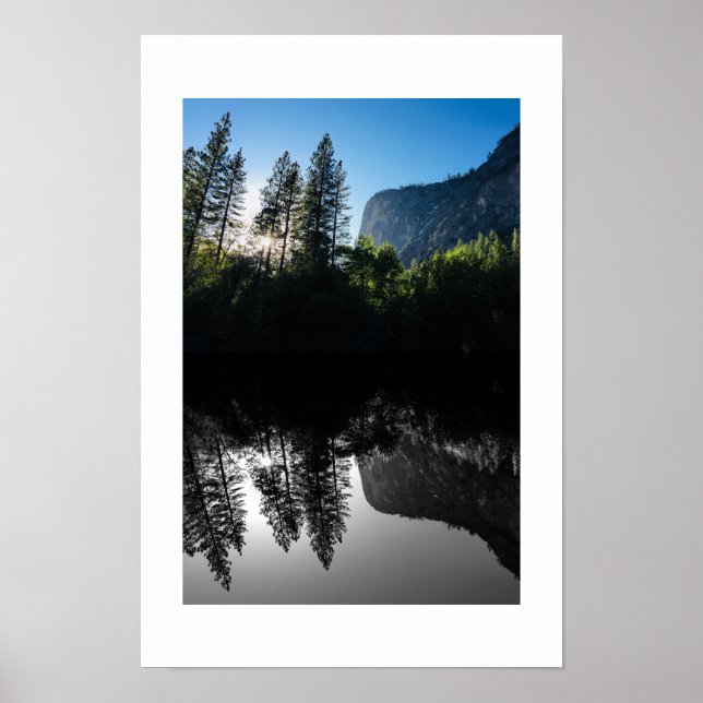 Sunlit Trees Yosemite Reflection Photography Poster (Framsidan)
