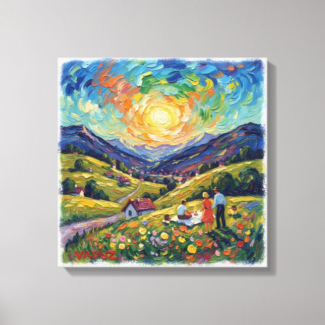 Sunlit Vaduz Alpine Meadow Landscape Canvas Art (Framsida)