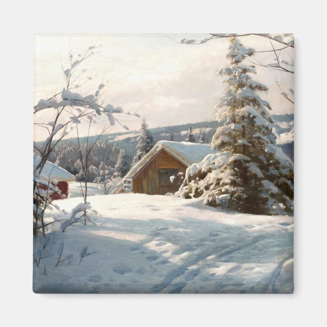 Sunlit vinterlandskap av Peder Mork Monsted Magnet (Framsidan)