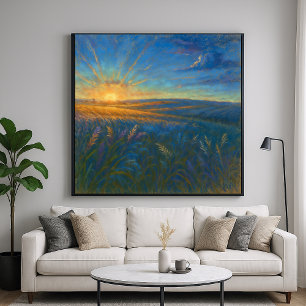 Sunlit Wheat Fält - Pastel Impressionism Stil Poster