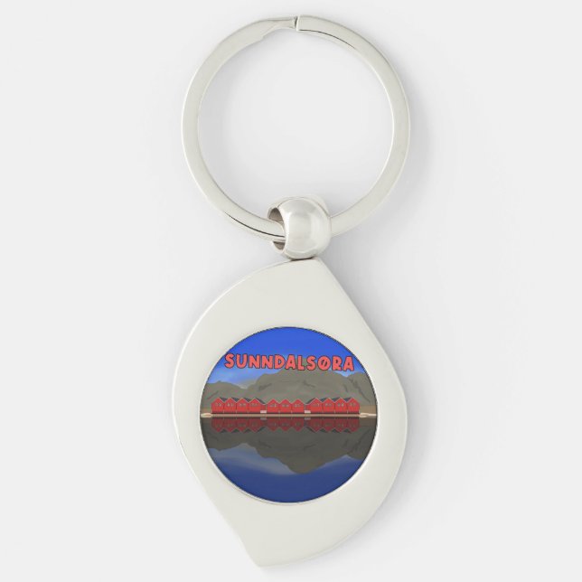 Sunndalsøra Norge Swirl Silverfärgad Nyckelring (Framsidan)
