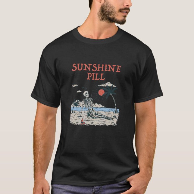 Sunnine Pill Summer Ord Tropical Quotes Beach T Shirt (Framsida)