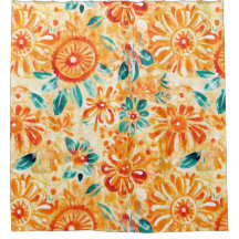 Sunnisk Orange Tropical Shower Curtain